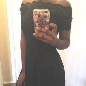 Off shoulder black lace dress